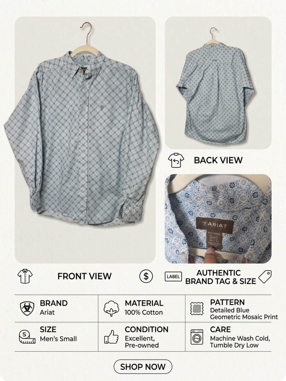Ariat Light Blue Geometric Mosaic Button-Down Shirt